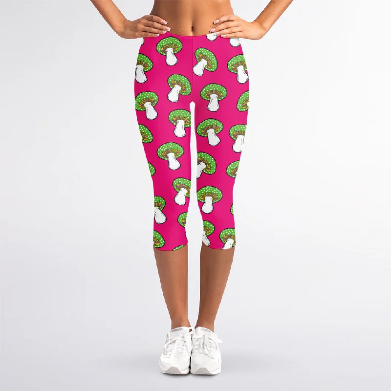 Weekend Deal Crazy Mushroom Pattern Print Women's Capri Leggings