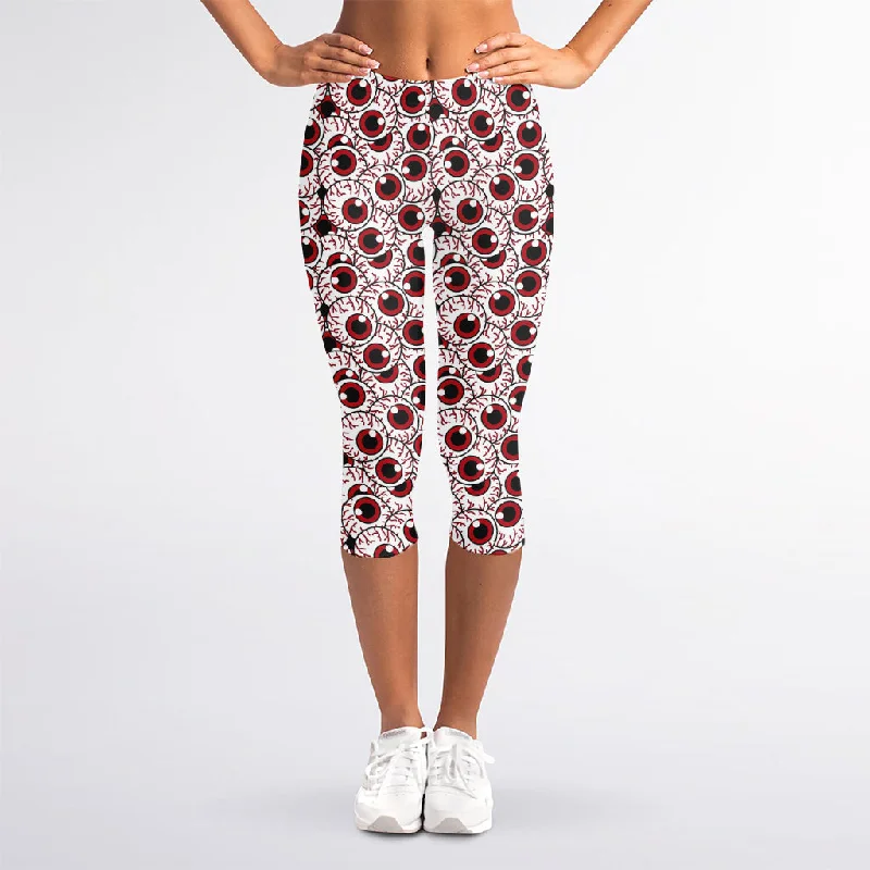 Super Bargain Creepy Red Eyeball Pattern Print Women's Capri Leggings