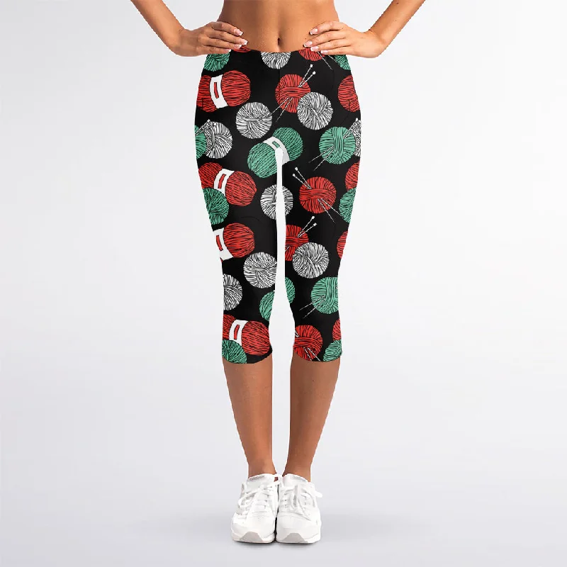 Shop and Save Crochet Yarn Pattern Print Women's Capri Leggings