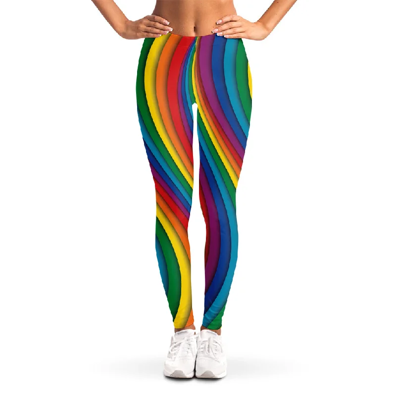 Anniversary Sale Curved Rainbow Pattern Print Women's Leggings