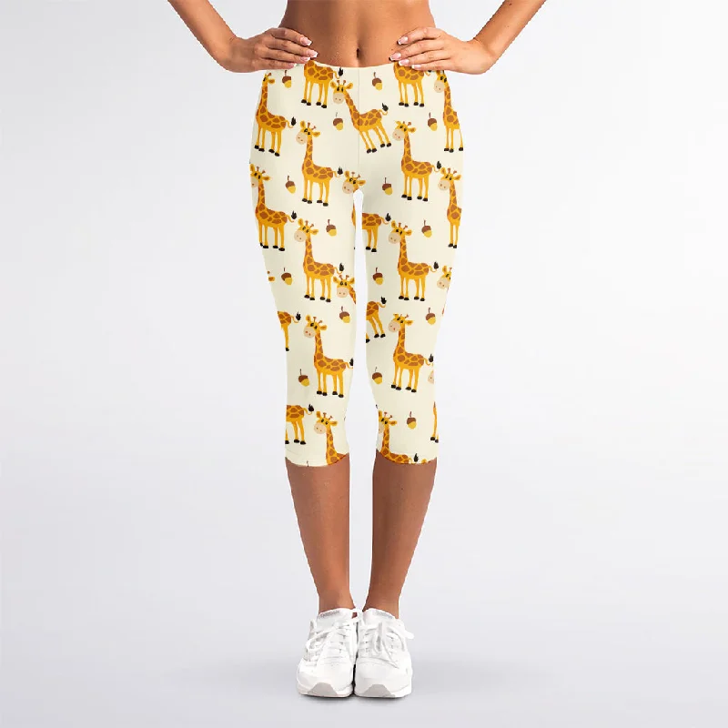 Overstock Cute Baby Giraffe Pattern Print Women's Capri Leggings