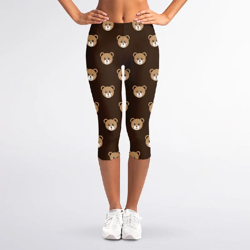 Final Markdown Cute Baby Grizzly Bear Pattern Print Women's Capri Leggings