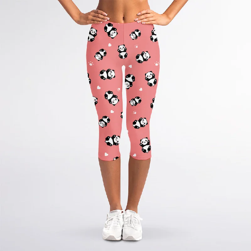 Hurry In Cute Baby Panda Pattern Print Women's Capri Leggings