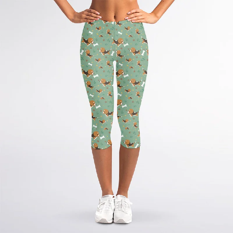 Early Access Cute Beagle Puppy Pattern Print Women's Capri Leggings