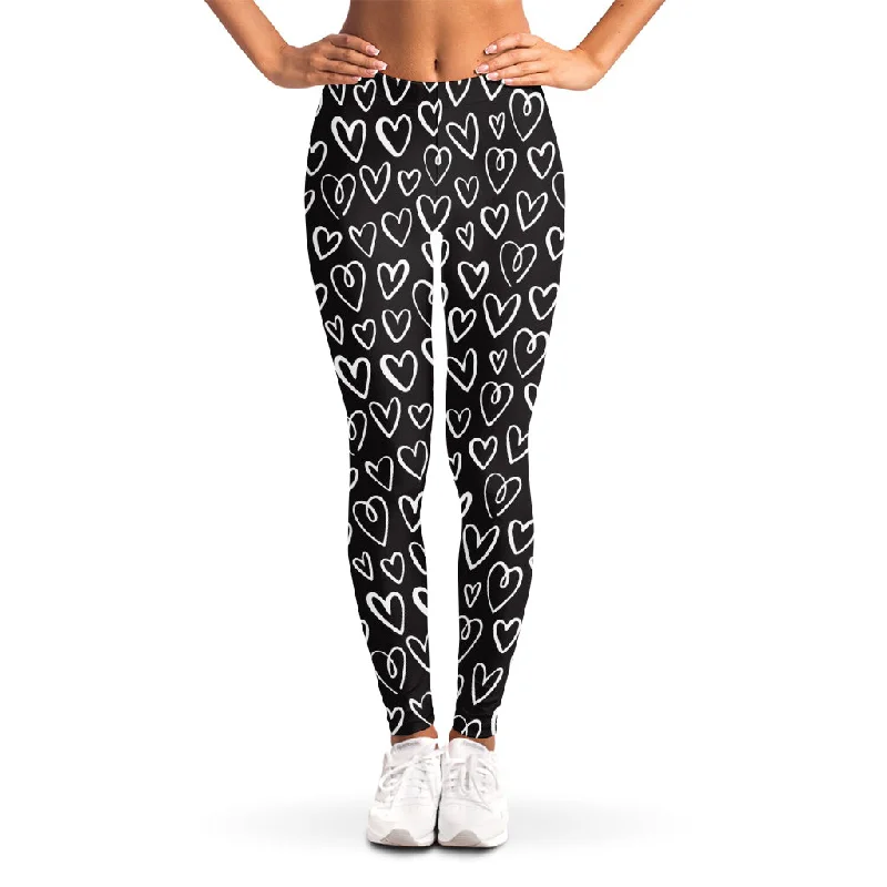 Deal of the Day Cute Black And White Heart Pattern Print Women's Leggings