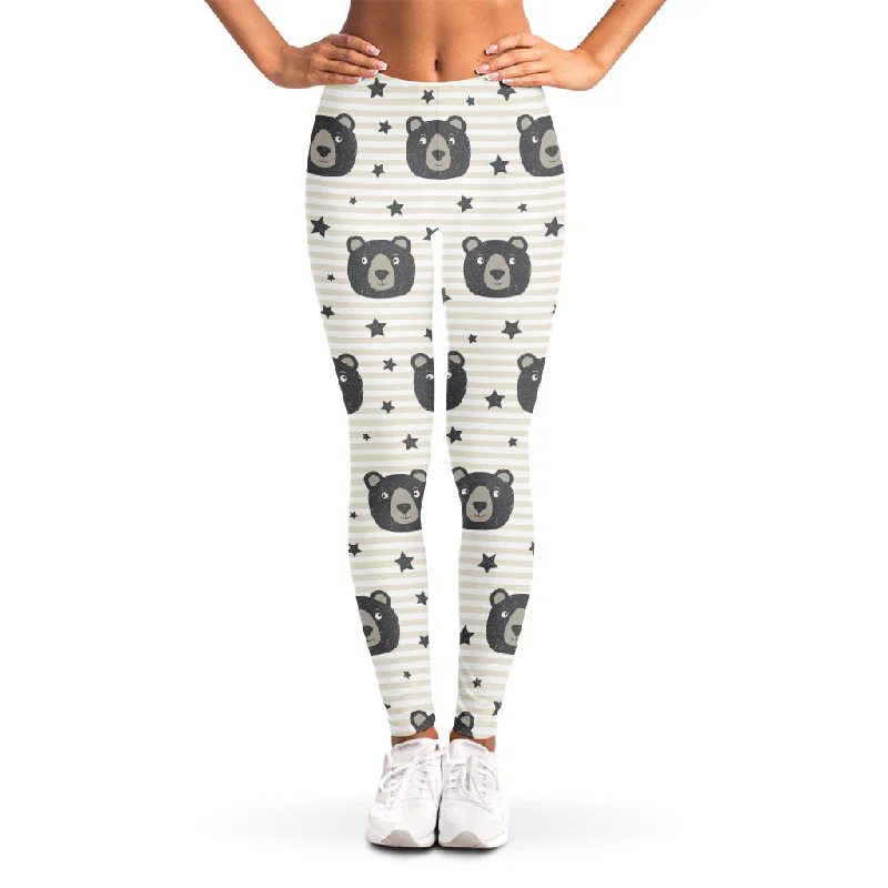 Limited Stock Cute Black Bear Pattern Print Women's Leggings