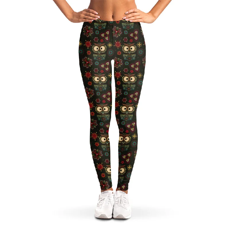 Steals and Deals Cute Boho Owl Pattern Print Women's Leggings