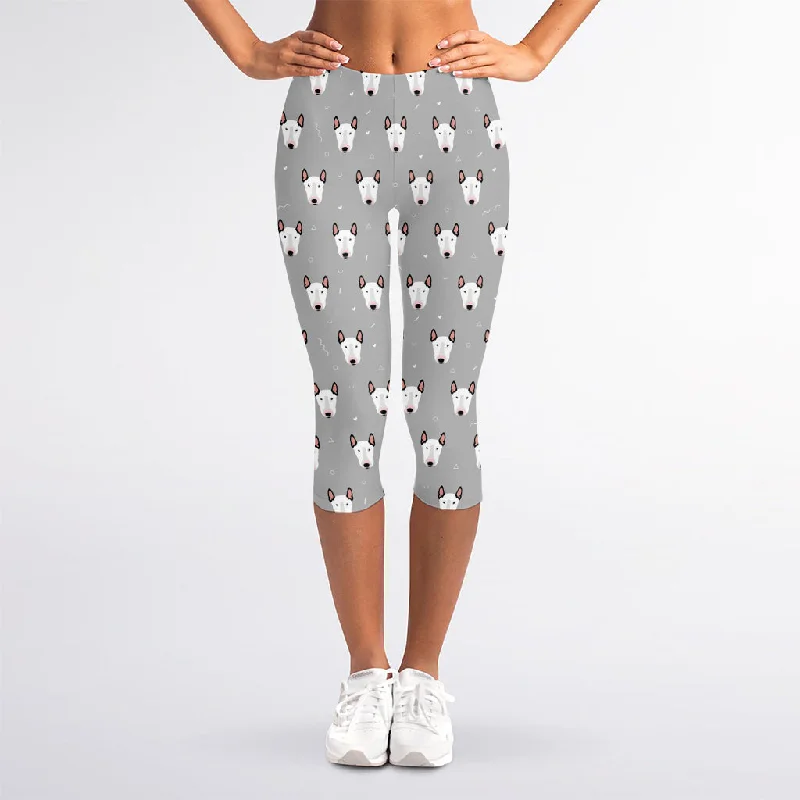 Lowest Prices Cute Bull Terrier Faces Pattern Print Women's Capri Leggings