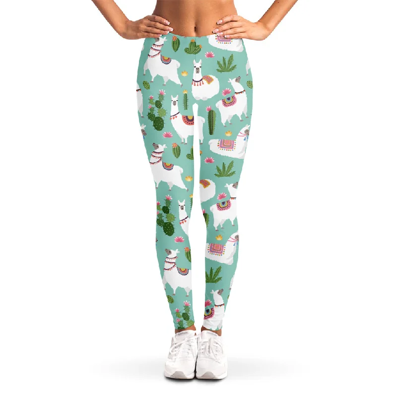 Online Only Cute Cactus And Llama Pattern Print Women's Leggings