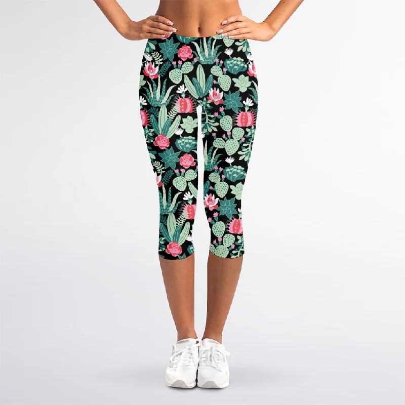 Flash Deals Cute Cactus And Succulent Print Women's Capri Leggings