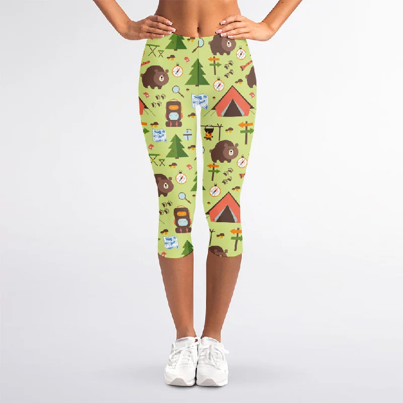 Don't Miss Cute Camping Pattern Print Women's Capri Leggings