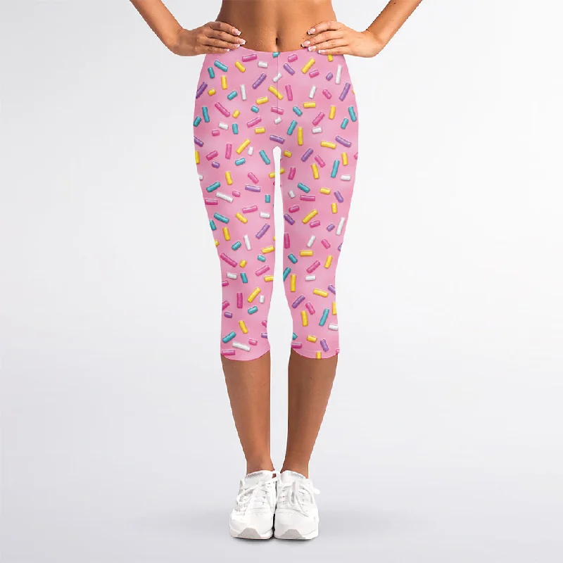 Take Advantage Cute Candy Pattern Print Women's Capri Leggings
