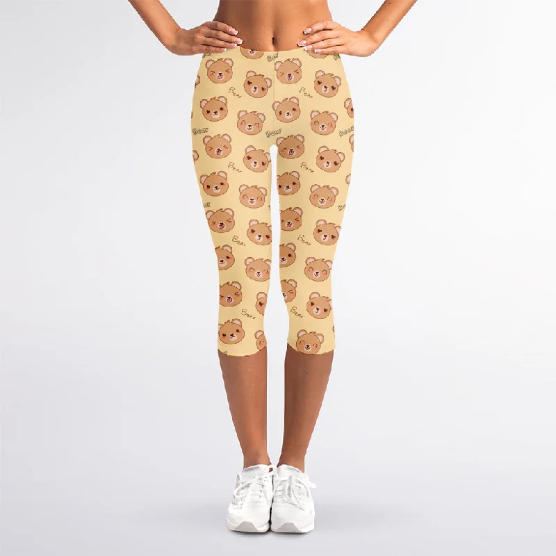 Today’s Deal Cute Cartoon Baby Bear Pattern Print Women's Capri Leggings