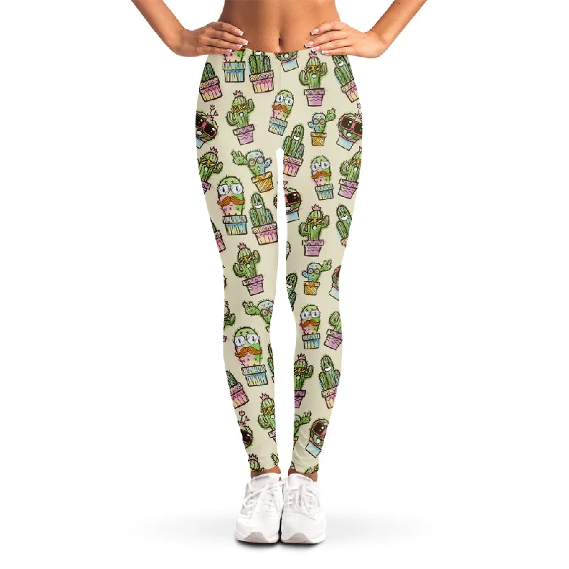Extra Savings Cute Cartoon Cactus Pattern Print Women's Leggings