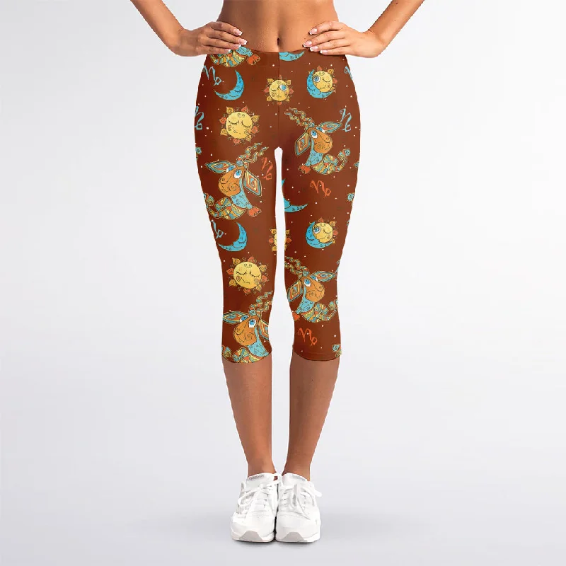 Price Reduction Cute Cartoon Capricorn Pattern Print Women's Capri Leggings
