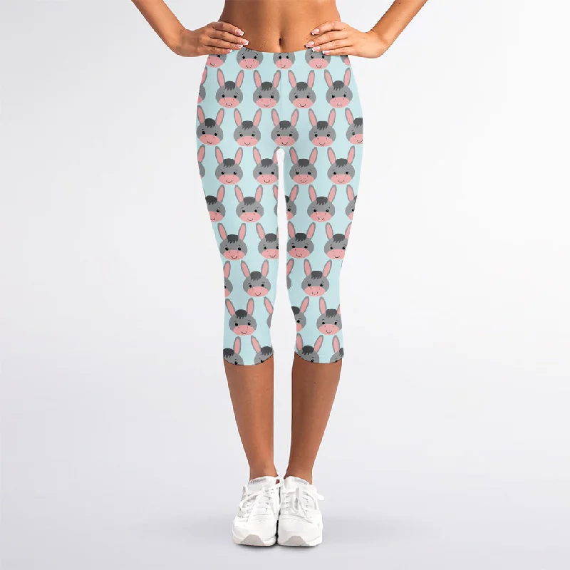 Lowest Price Cute Cartoon Donkey Pattern Print Women's Capri Leggings