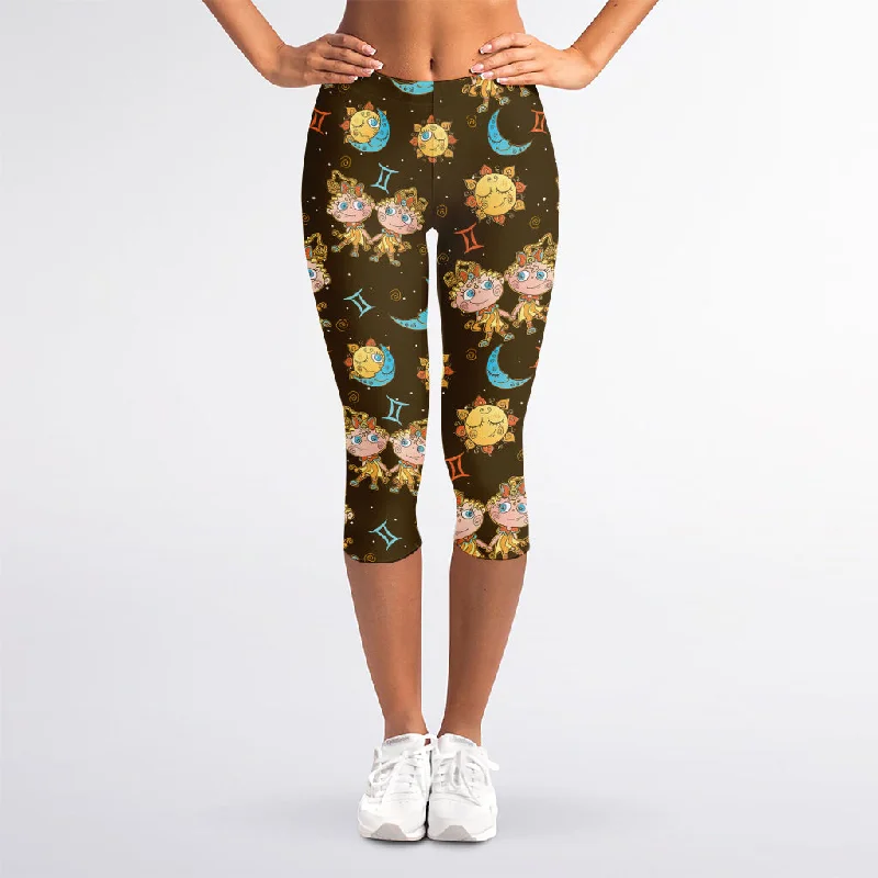 New Markdowns Cute Cartoon Gemini Pattern Print Women's Capri Leggings