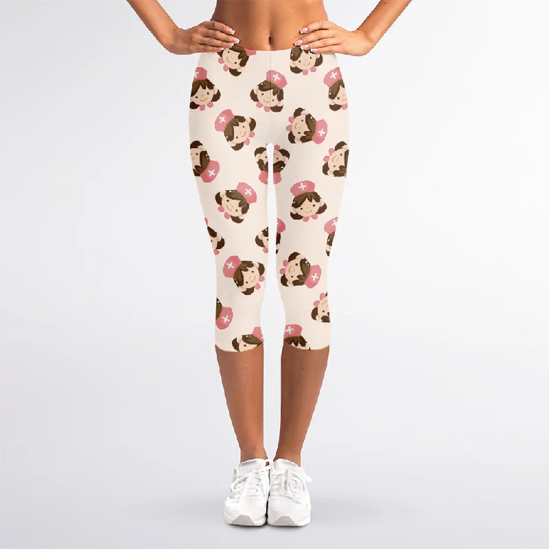 Great Deals Cute Cartoon Nurse Pattern Print Women's Capri Leggings