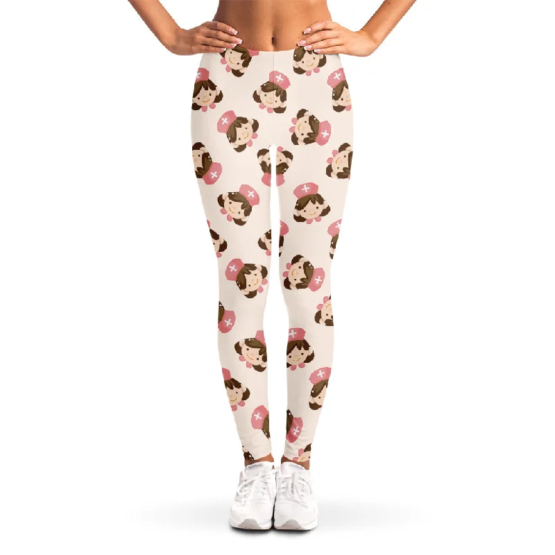 Final Sale Cute Cartoon Nurse Pattern Print Women's Leggings