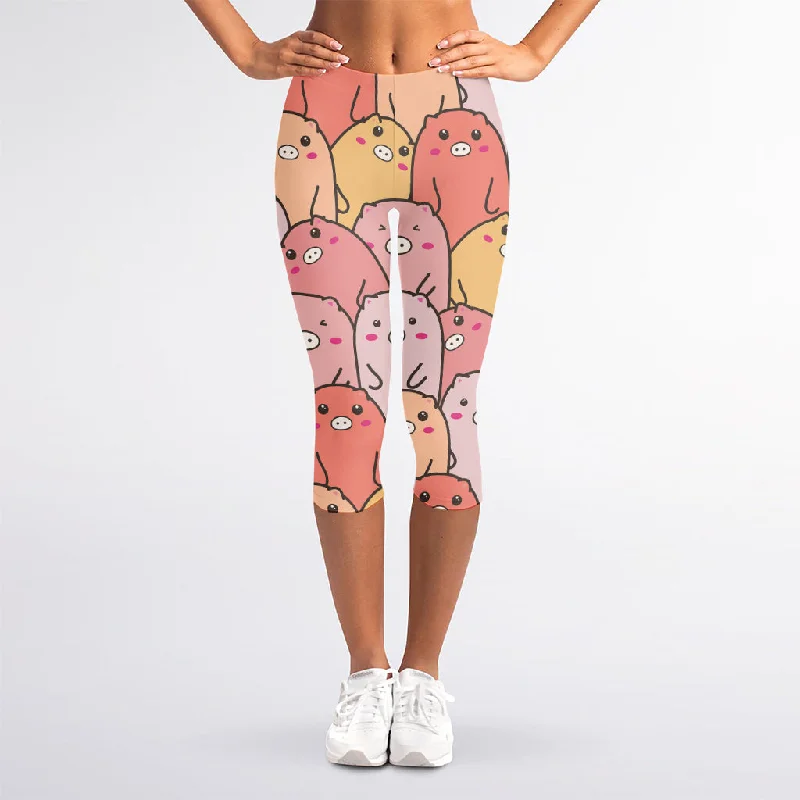 Exclusive Savings Cute Cartoon Pig Pattern Print Women's Capri Leggings