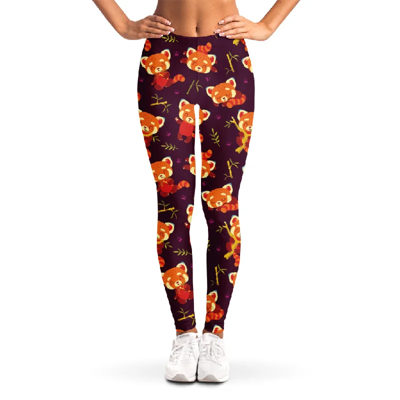 One-DAY Sale Cute Cartoon Red Panda Pattern Print Women's Leggings