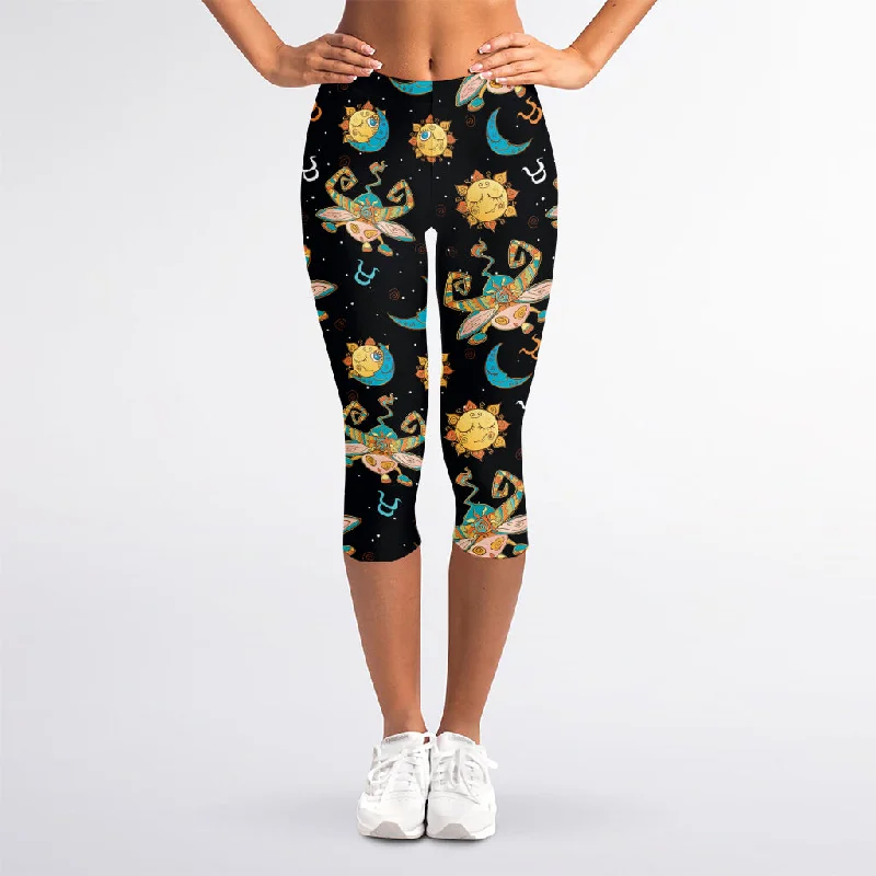 Price Break Cute Cartoon Taurus Pattern Print Women's Capri Leggings