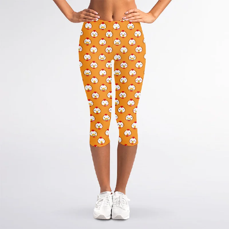 Deal Dash Cute Chicken Emoji Pattern Print Women's Capri Leggings