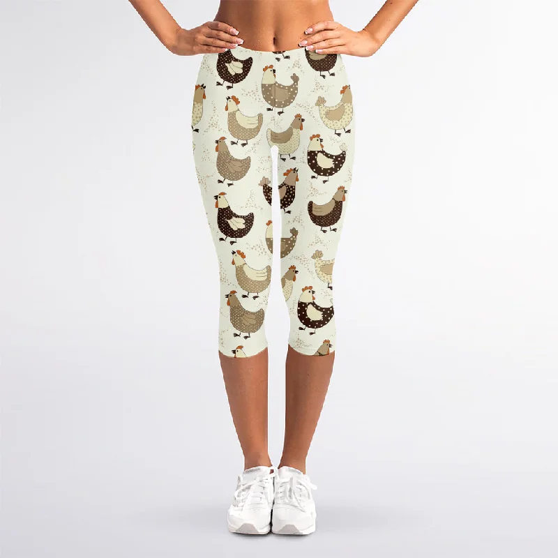 Price Drop Alert Cute Chicken Pattern Print Women's Capri Leggings