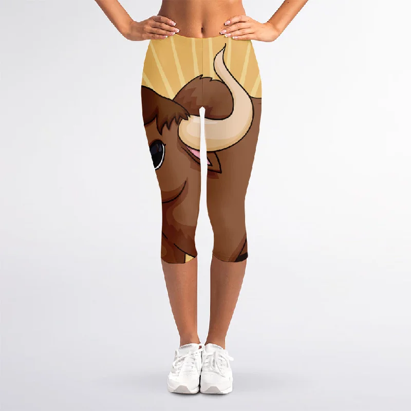Big Discounts Cute Chinese Ox Zodiac Print Women's Capri Leggings
