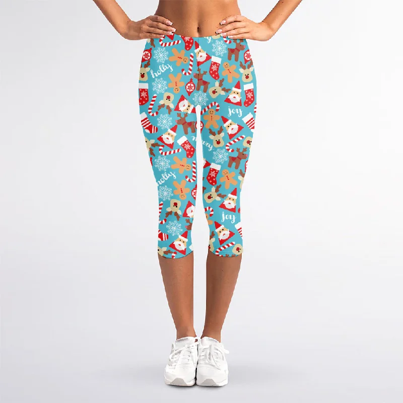 Price Meltdown Cute Christmas Elements Pattern Print Women's Capri Leggings