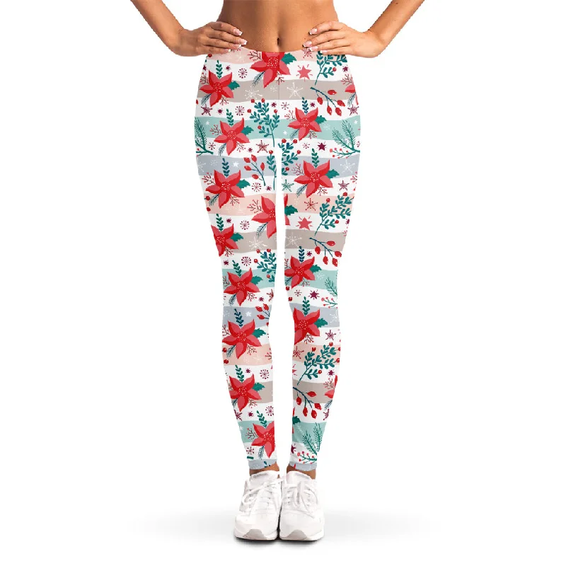 Sale Event Cute Christmas Poinsettia Pattern Print Women's Leggings