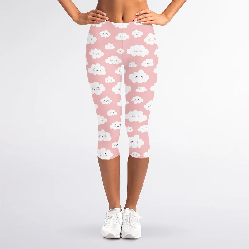 Super Sale Cute Cloud Pattern Print Women's Capri Leggings