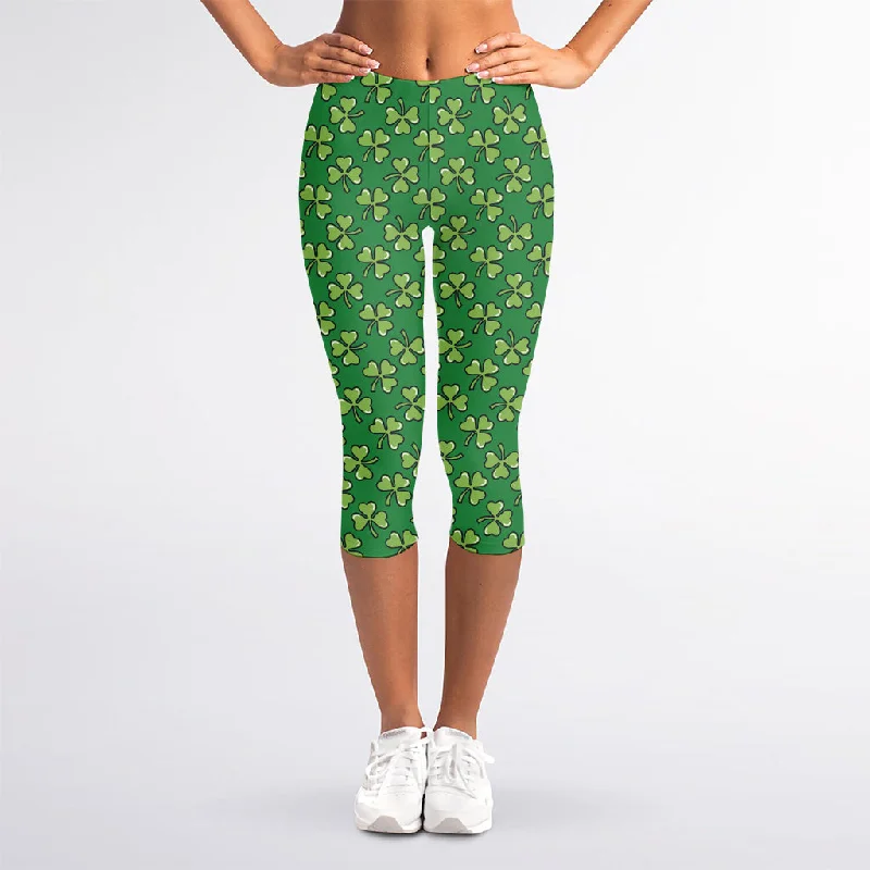 Closeout Sale Cute Clover St. Patrick's Day Print Women's Capri Leggings