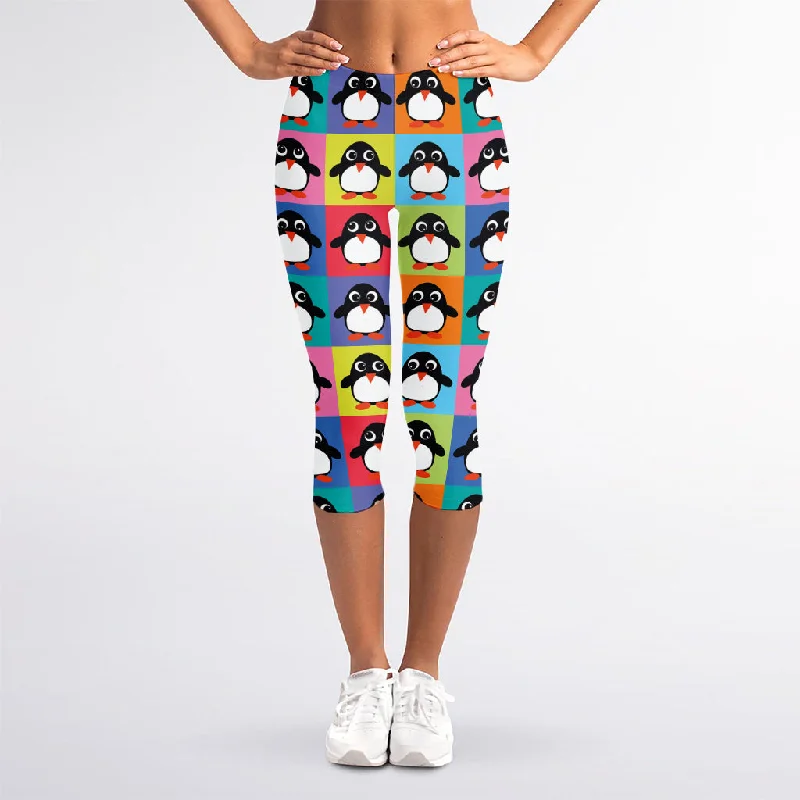 Warehouse Sale Cute Colorful Penguin Pattern Print Women's Capri Leggings