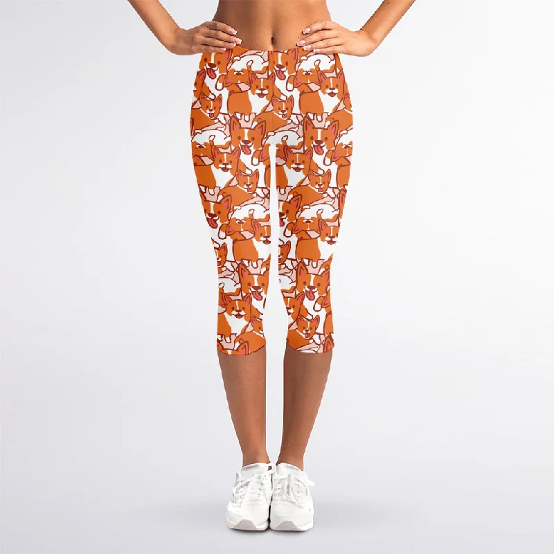 Price Blitz Cute Corgi Pattern Print Women's Capri Leggings