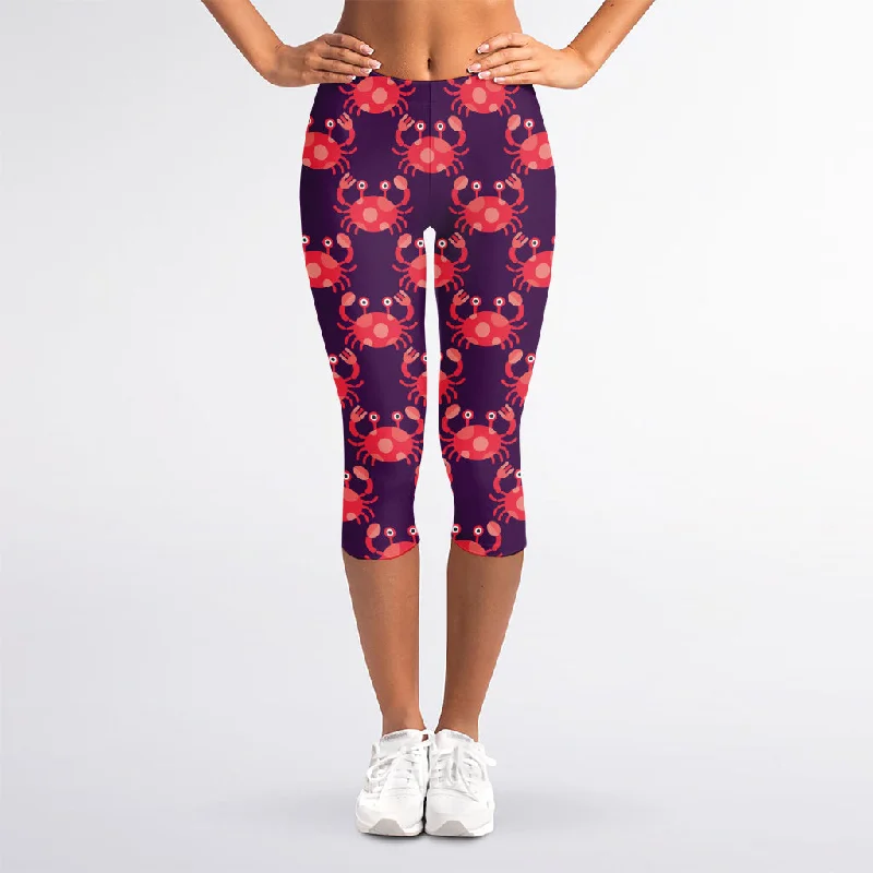 Seasonal Clearance Cute Crab Pattern Print Women's Capri Leggings