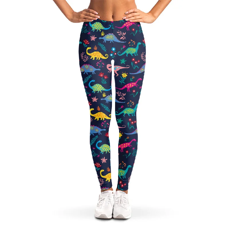 Epic Deals Cute Dino Floral Pattern Print Women's Leggings