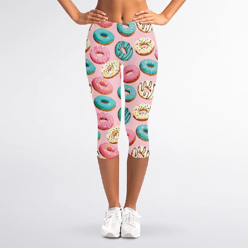 Last Chance Cute Donut Pattern Print Women's Capri Leggings