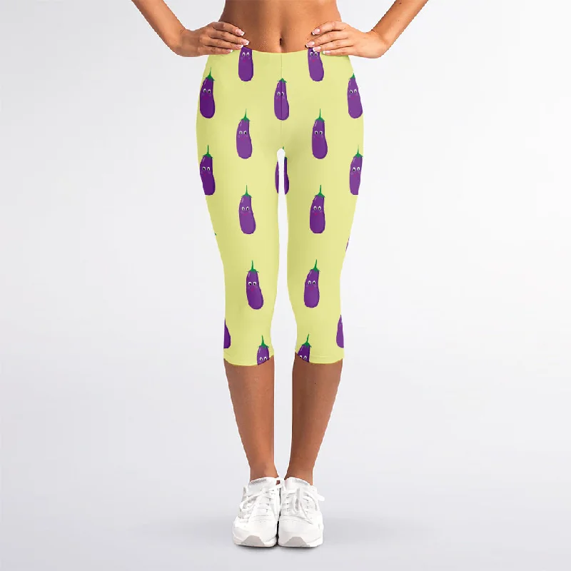 Super Savings Cute Eggplant Pattern Print Women's Capri Leggings