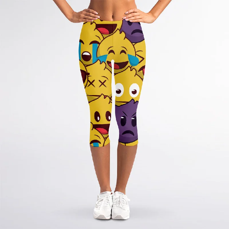 Special Savings Cute Emoji Pattern Print Women's Capri Leggings