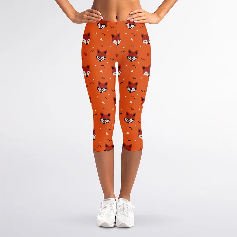 Online Exclusive Cute Fox Pattern Print Women's Capri Leggings