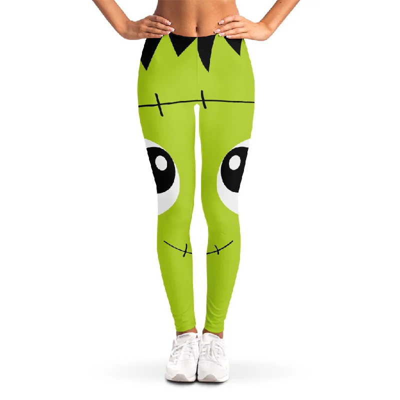 Overstock Sale Cute Frankenstein Face Print Women's Leggings