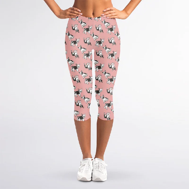 Clearance Event Cute French Bulldog Puppy Pattern Print Women's Capri Leggings