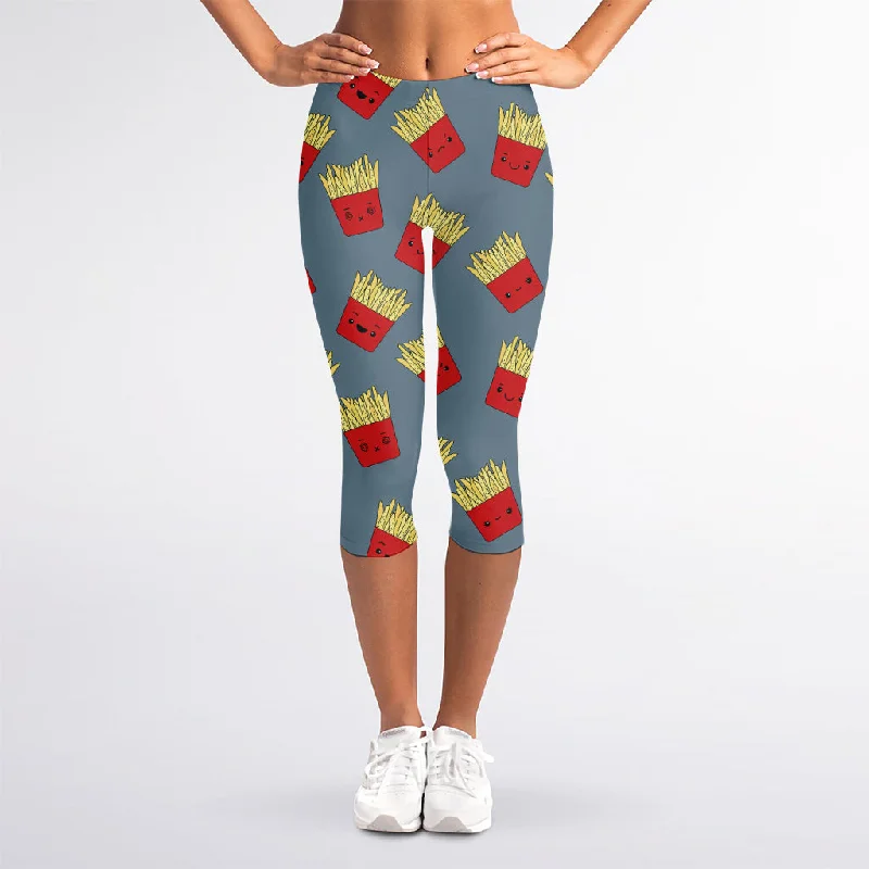 Price Drop Cute French Fries Pattern Print Women's Capri Leggings