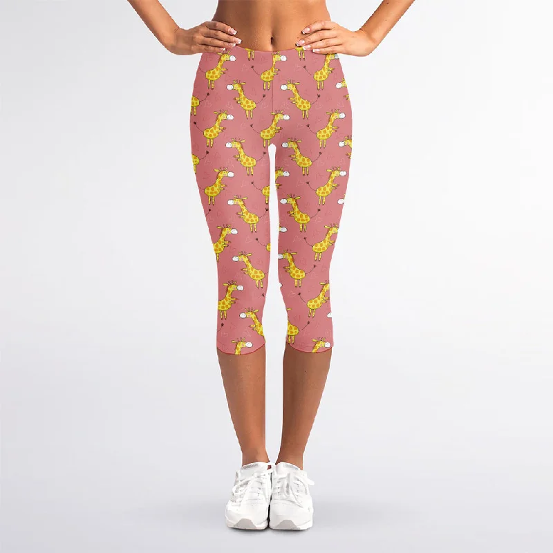 Seasonal Sale Cute Giraffe Pattern Print Women's Capri Leggings