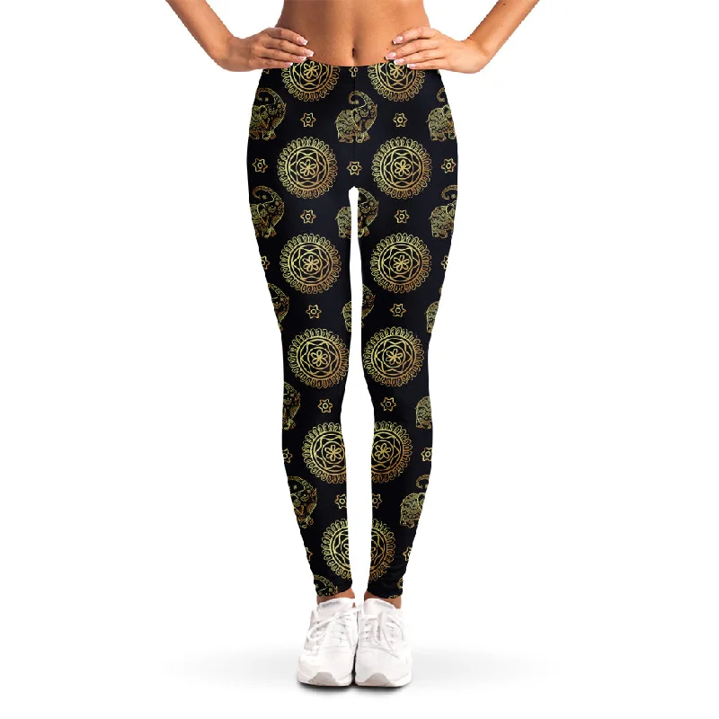 Weekend Flash Sale Cute Gold Boho Elephant Pattern Print Women's Leggings