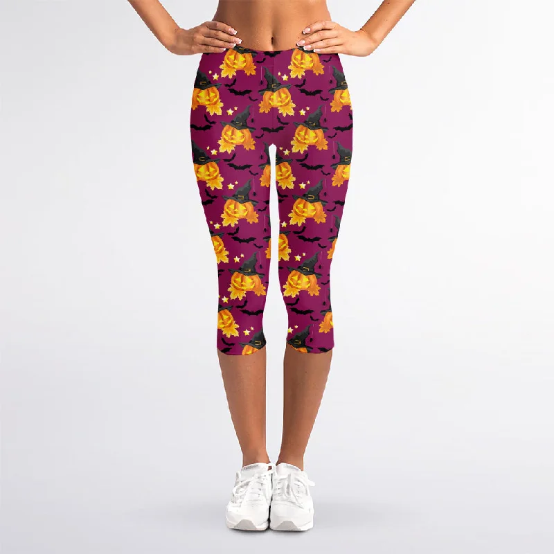 The Best Prices Cute Halloween Pumpkin Witch Print Women's Capri Leggings