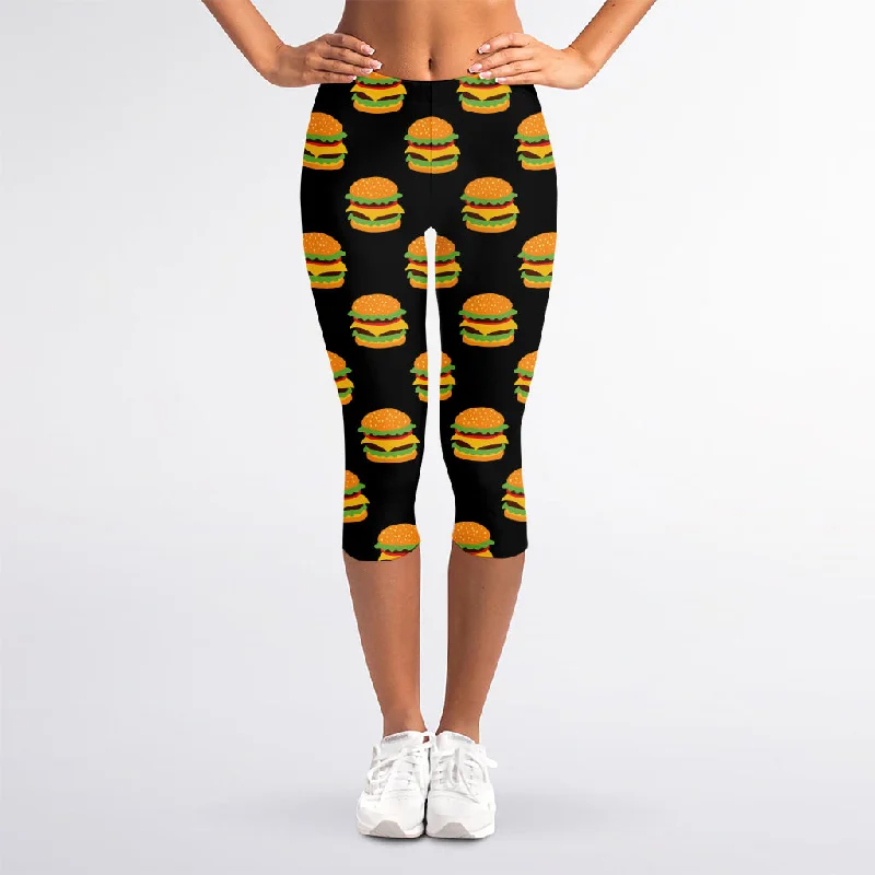 Super Bargain Cute Hamburger Pattern Print Women's Capri Leggings