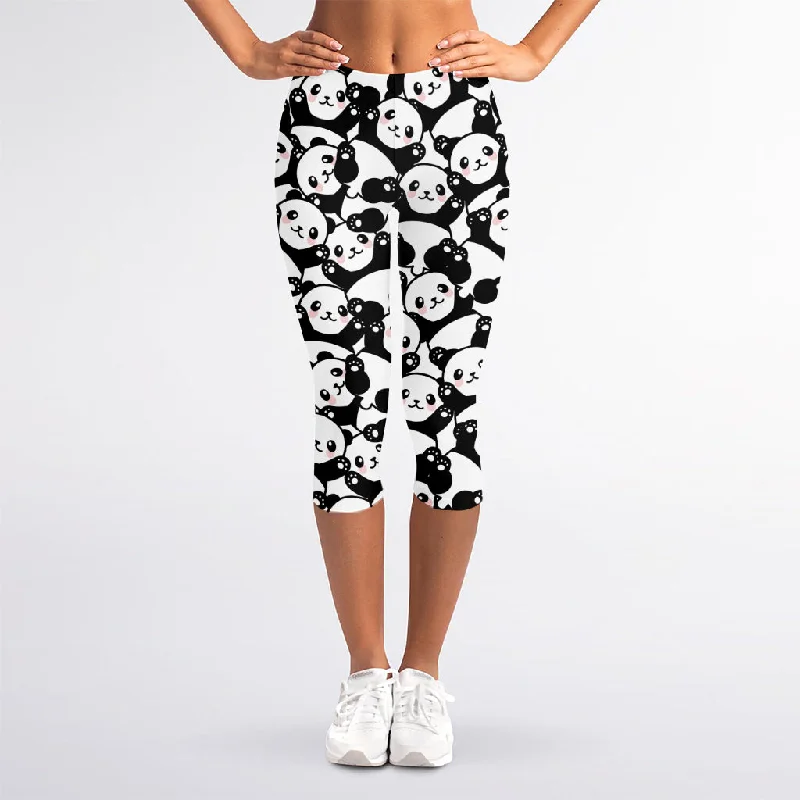 Special Price Cute Happy Panda Pattern Print Women's Capri Leggings