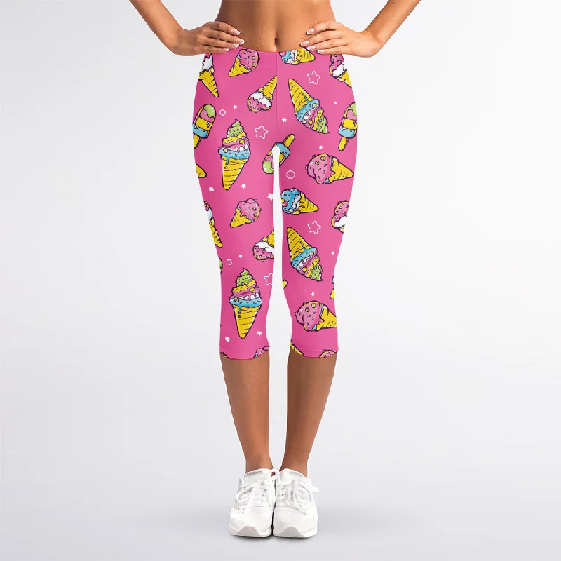 Major Savings Cute Ice Cream Pattern Print Women's Capri Leggings